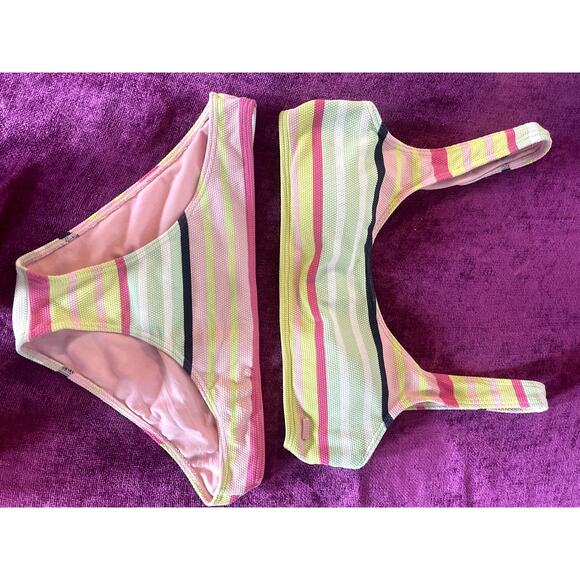 ROXY Soul Bikini Seacrest Stripe 2 Piece Set Large L Bralette Top Hipster Bottom - Picture 4 of 10